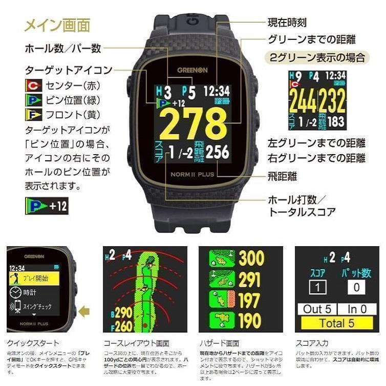 【新品】 グリーンオン ゴルフ ウォッチ ノルム II プラス 黒