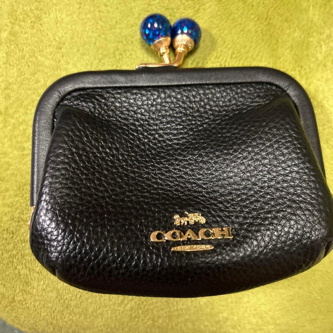 【美品】coachがま口 ケース　小銭入れ　黒 ブルーラメ