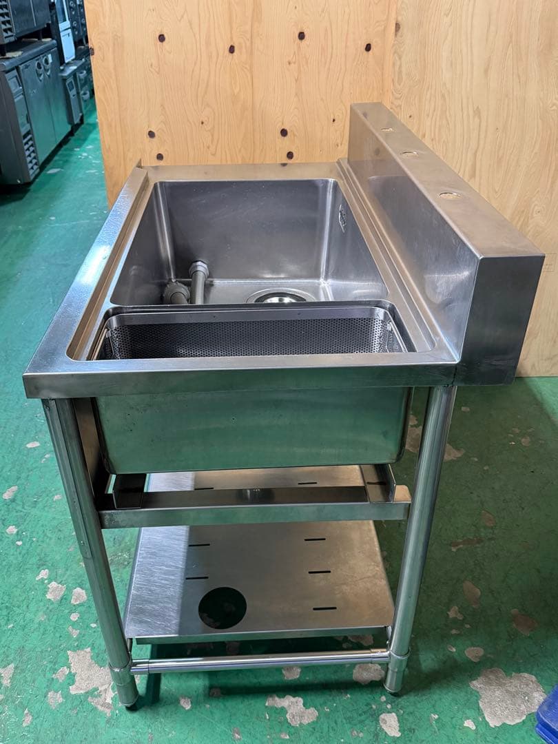 マルゼン左側ソルイドシンクゴミ籠付き 1100x650x810(+150)