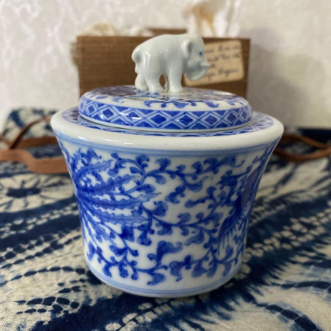 真葛香山　象蓋染付鳳凰香炉