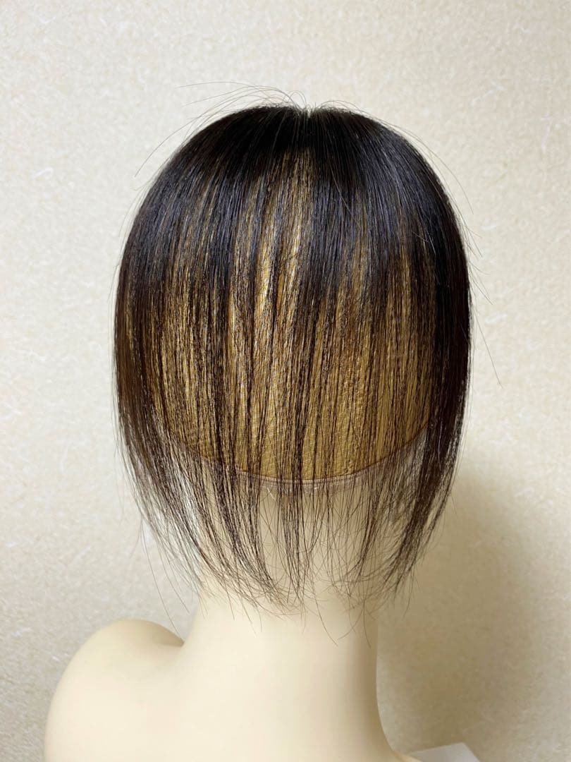 人毛100 ヘアピース【シルクスキン】自然な黒　ダークブラウン　ポイントウィッグ