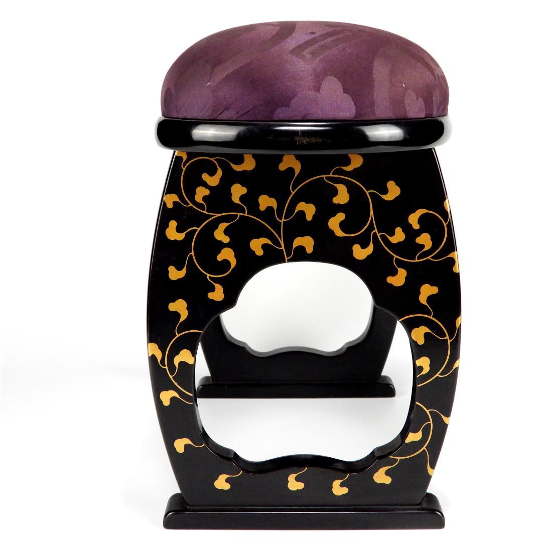 時代物 唐草金蒔絵 脇息 肘置 黒塗 木製