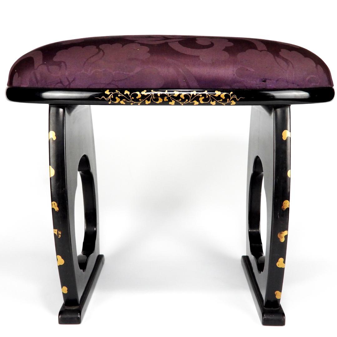 時代物 唐草金蒔絵 脇息 肘置 黒塗 木製