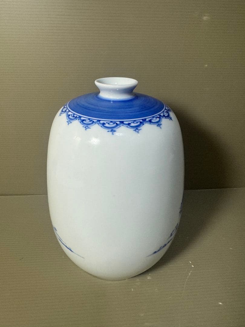 2568 平戸祐祥　染付　唐子絵　花瓶　未使用