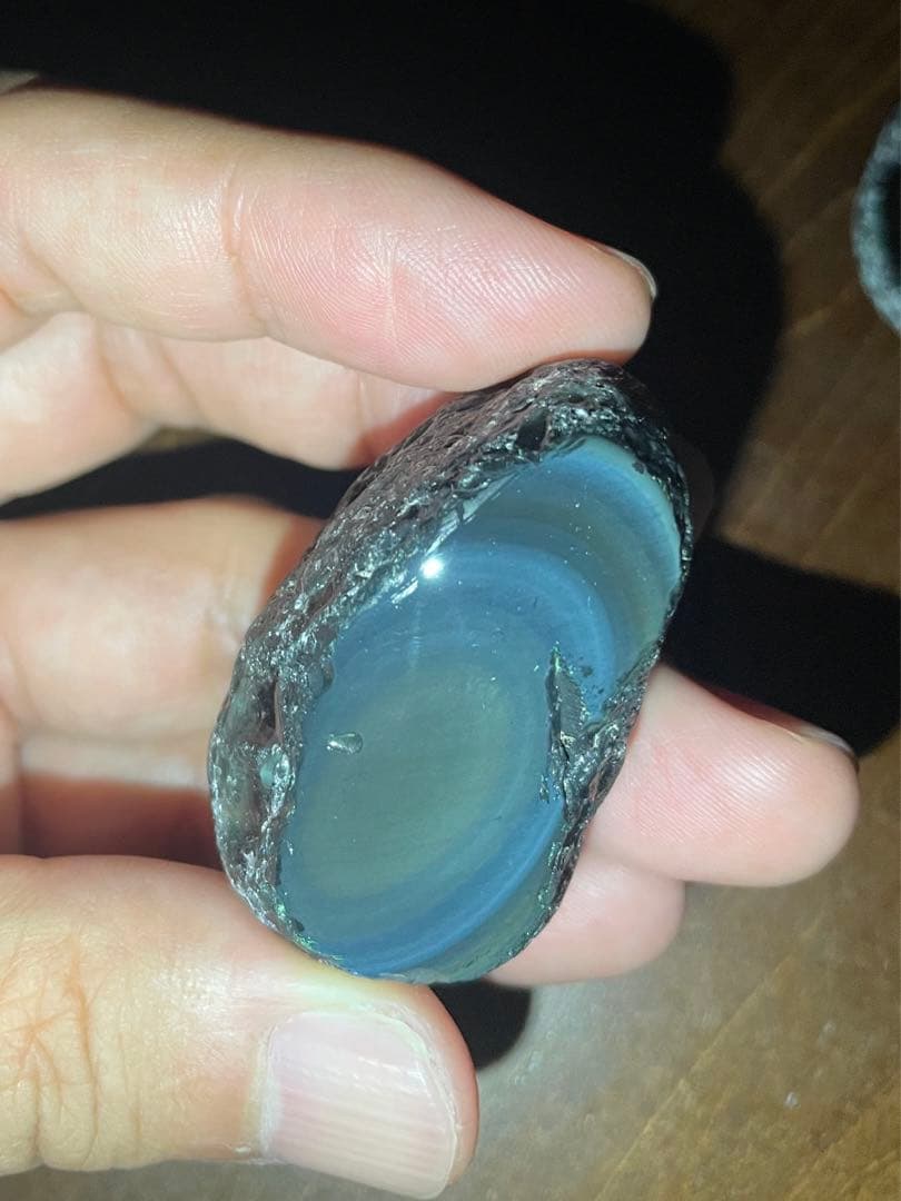 研磨品　十勝石玲瓏　水色、ブルー、イエロー　レインボーオブシディアン