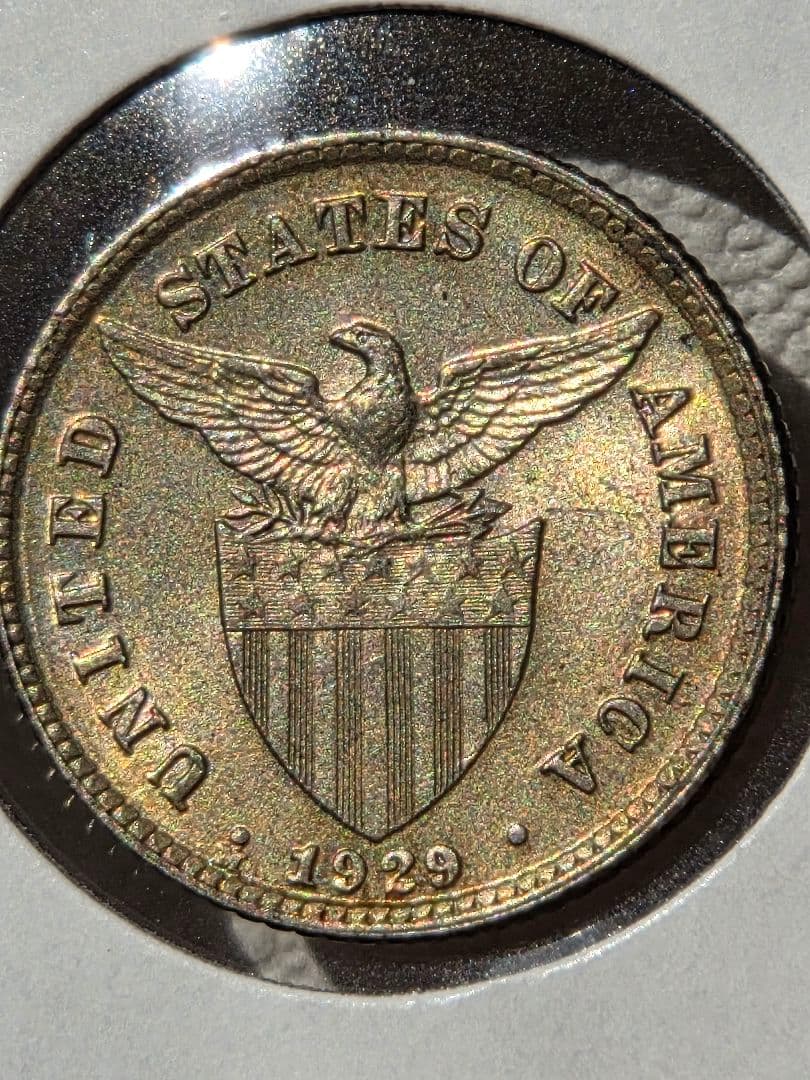 (稀少な状態)アメリカ合衆国統治下　フィリピン　20センタボ銀貨　1929 M