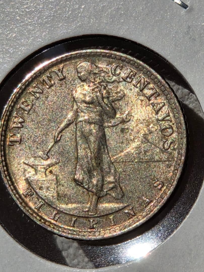(稀少な状態)アメリカ合衆国統治下　フィリピン　20センタボ銀貨　1929 M