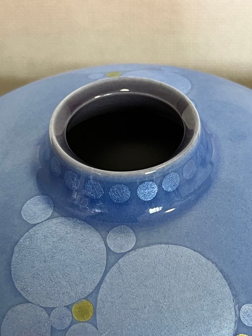 中田一於 淡青 釉裏銀彩 壺 N41 日本工芸会正会員 九谷焼