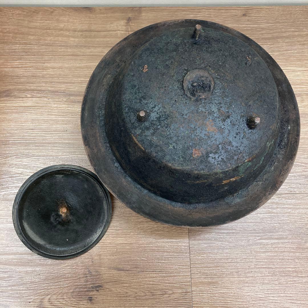 E-1 【アンティーク】茶道具 羽釜 茶釜 鉄釜 時代物 趣 古い茶釜（羽釜）