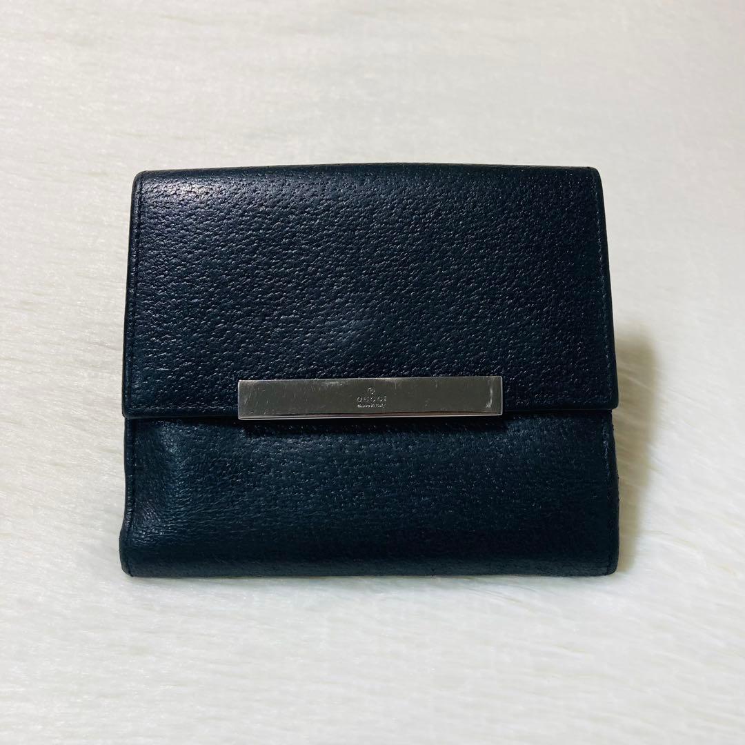 早い者勝ち　即売　GUCCI グッチ　シルバー金具　レザー　折り財布　黒　ホック
