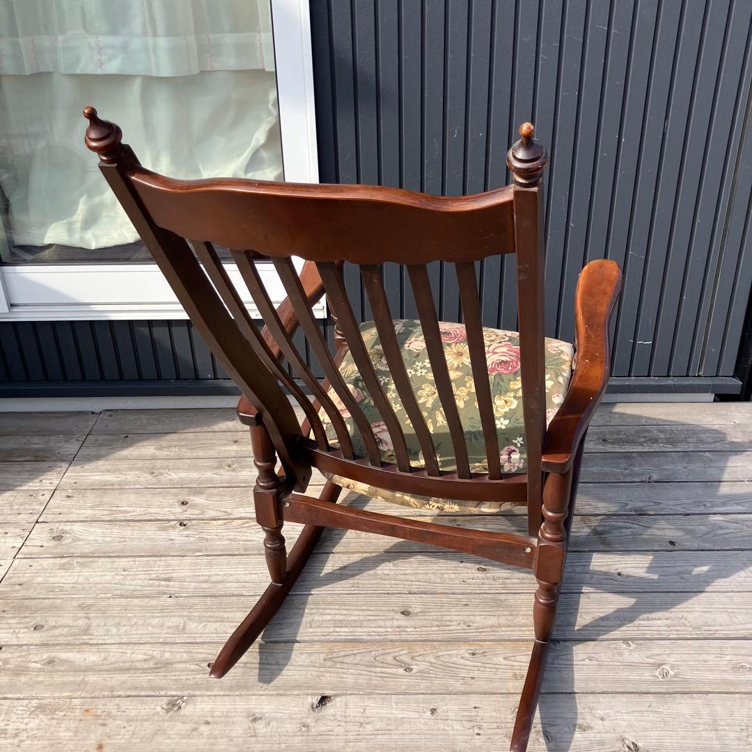 昭和レトロ ヴィンテージ 花柄 木製ロッキングチェア アームチェア 古道具古家具