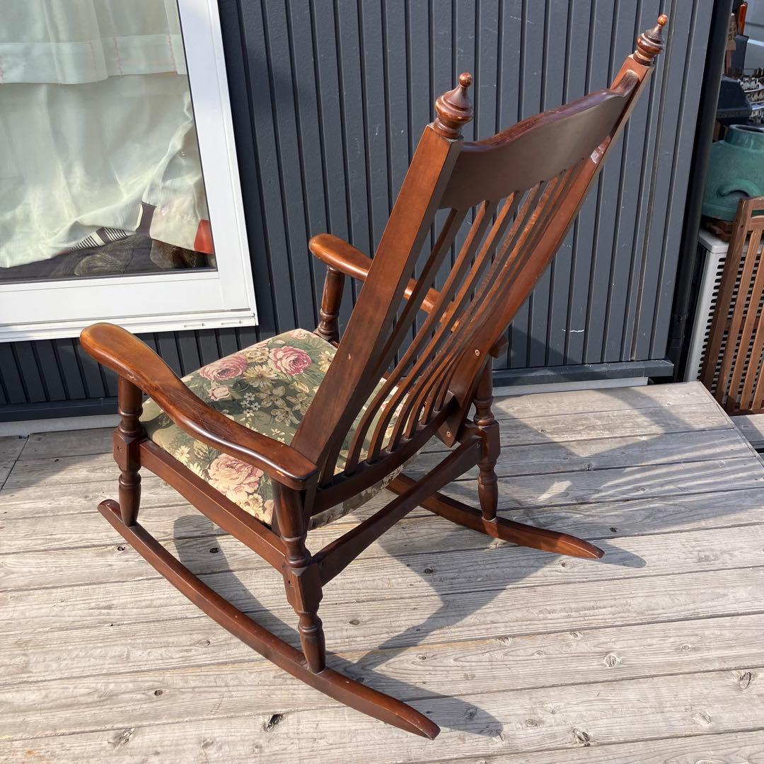 昭和レトロ ヴィンテージ 花柄 木製ロッキングチェア アームチェア 古道具古家具