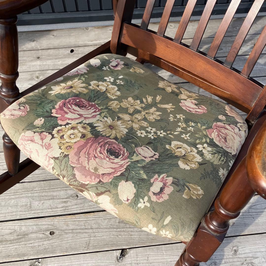 昭和レトロ ヴィンテージ 花柄 木製ロッキングチェア アームチェア 古道具古家具