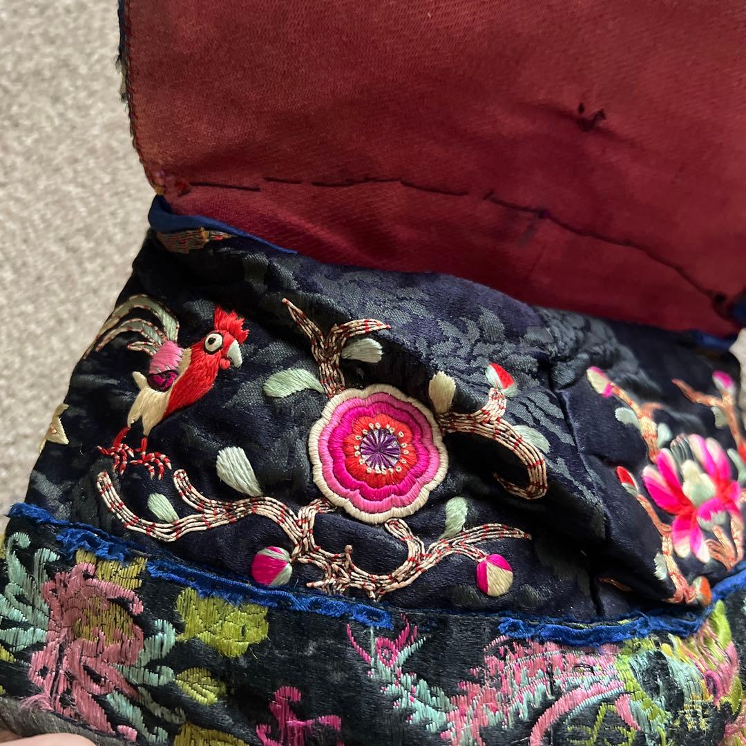 中国　1900年代初期　アンティーク　子供用帽子　インテリア　刺繍　古美術