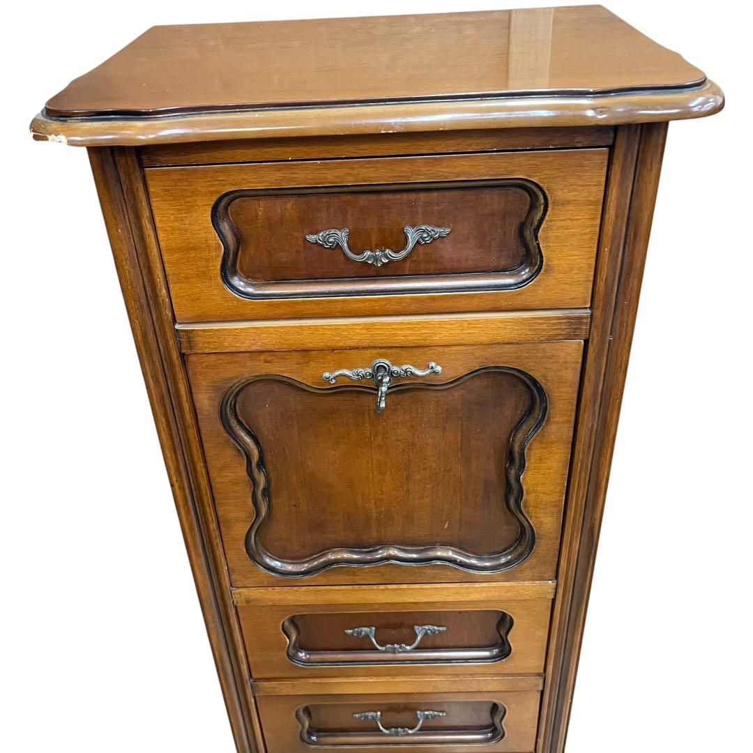 コンソールチェスト スリム 猫脚 鍵付属 ナチュラルブラウン