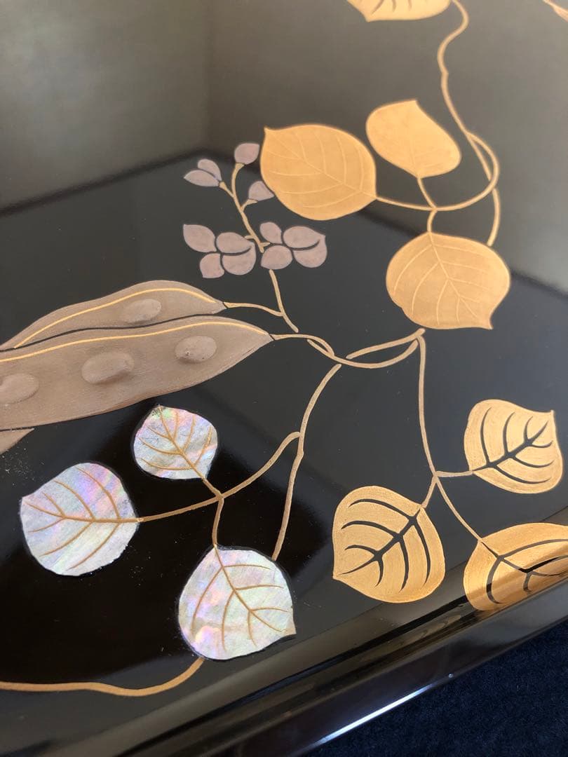 割引❗️《R》豆蒔絵 螺鈿 蝋色 進物盆 漆匠 鈴木 表朔 共箱 250820G1