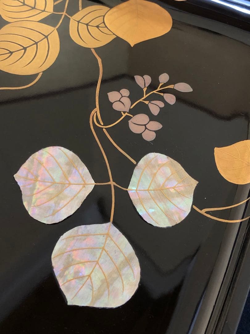 割引❗️《R》豆蒔絵 螺鈿 蝋色 進物盆 漆匠 鈴木 表朔 共箱 250820G1