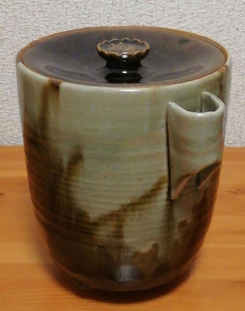 淡々斎書付　膳所焼　陽炎園　竹耳付　水指　共箱　茶道具