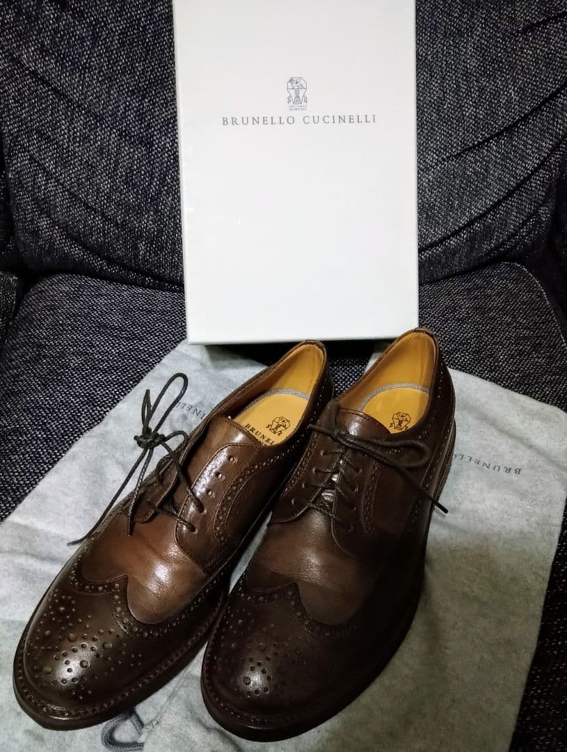 ■新品24万!ブルネロクチネリ／カーフレザーダービーシューズ 44（29cm）茶