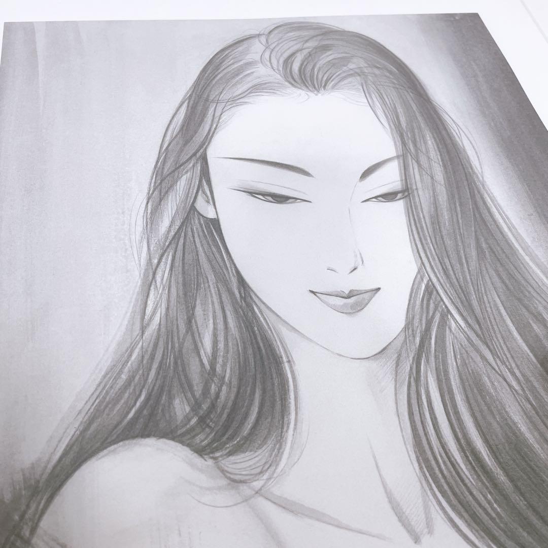 【美品送料込】鶴田一郎 まなざし 美人画 モノクロ アートポスター お洒落