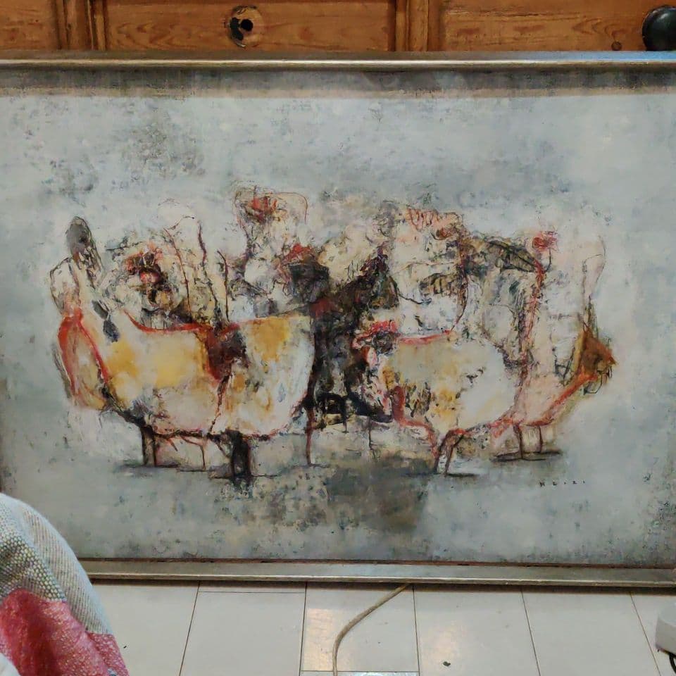 真筆 油絵 林敬二 郡鶏