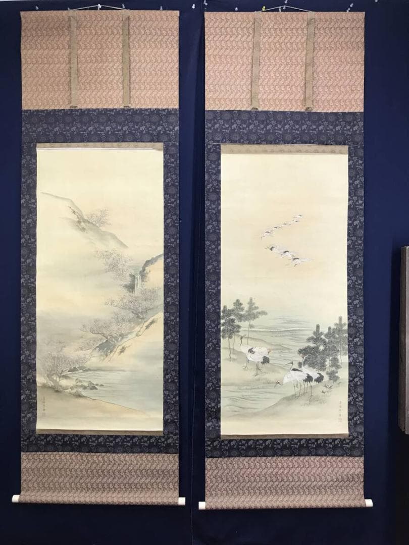 真作/森寛斎/松竹梅鶴亀図/群鶴/双幅/祝掛軸/正月/掛軸☆宝船☆AH-566