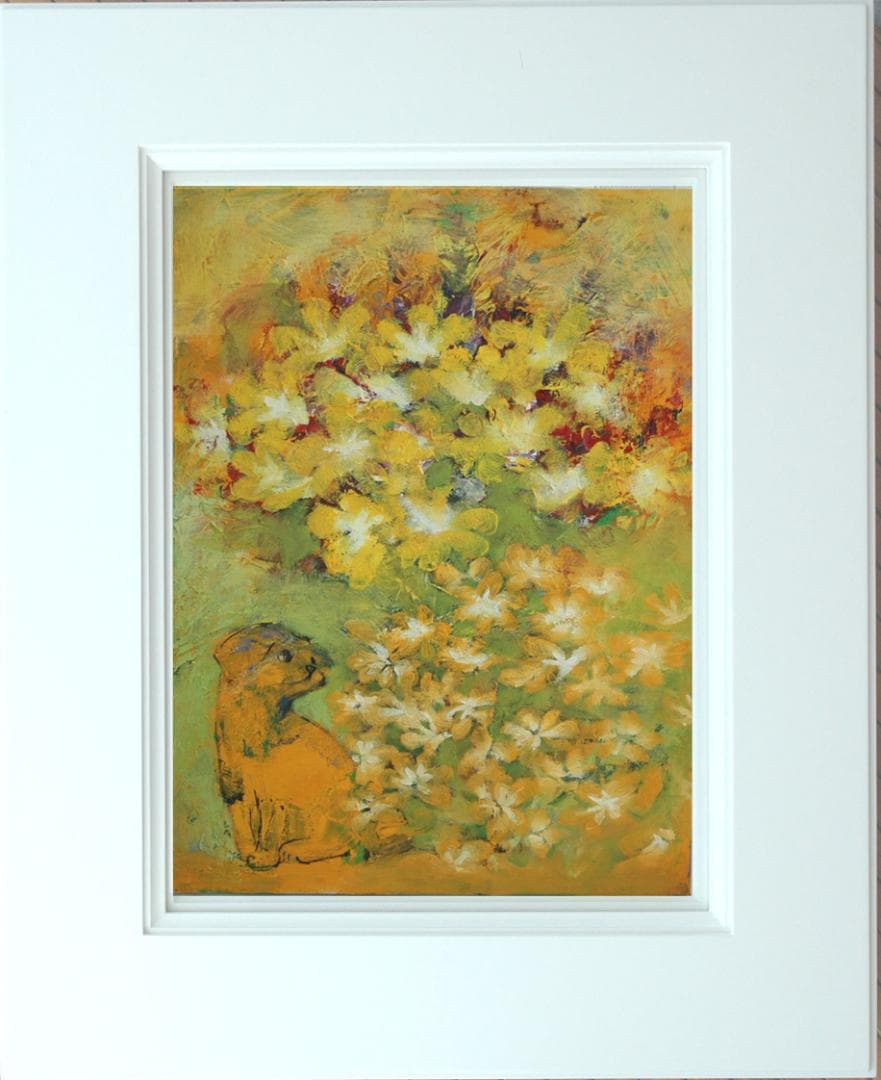 油絵 菅家令子 絵 絵画インテリア 額付(黒) uF6-050220 可愛い子犬