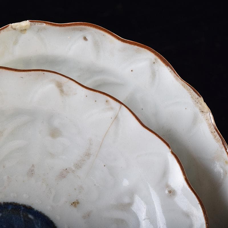 肥前伊万里焼　古伊万里　染付　丸紋　輪花皿　六客　時代箱付　C　R8170