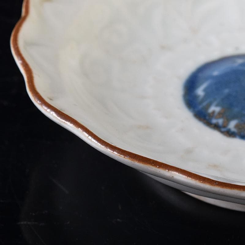 肥前伊万里焼　古伊万里　染付　丸紋　輪花皿　六客　時代箱付　C　R8170