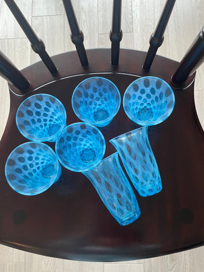 【★最終価格★】日本ガラス　アンティーク　オパルーセント　乳白色　7客