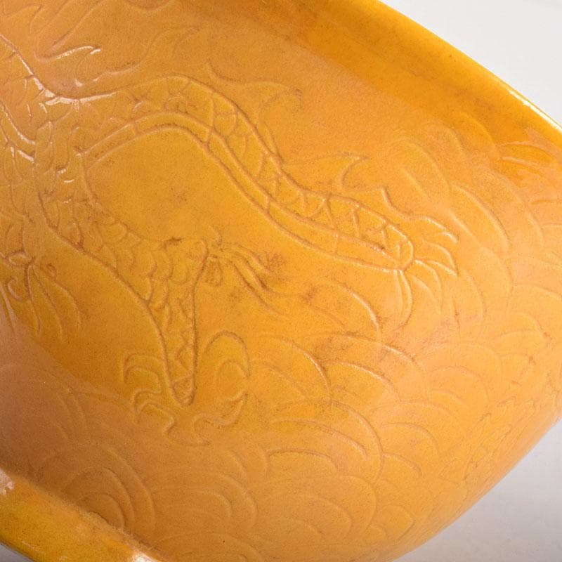 中国　大清光緒年製　黄釉　龍雲文鉢　C　7948