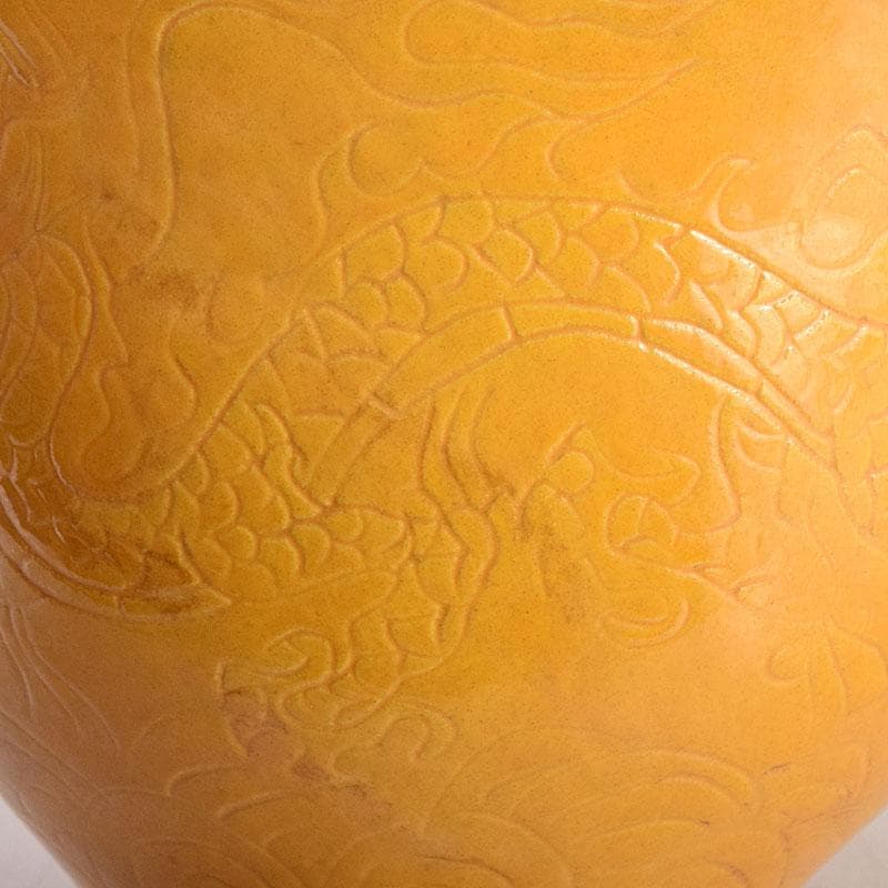 中国　大清光緒年製　黄釉　龍雲文鉢　C　7948