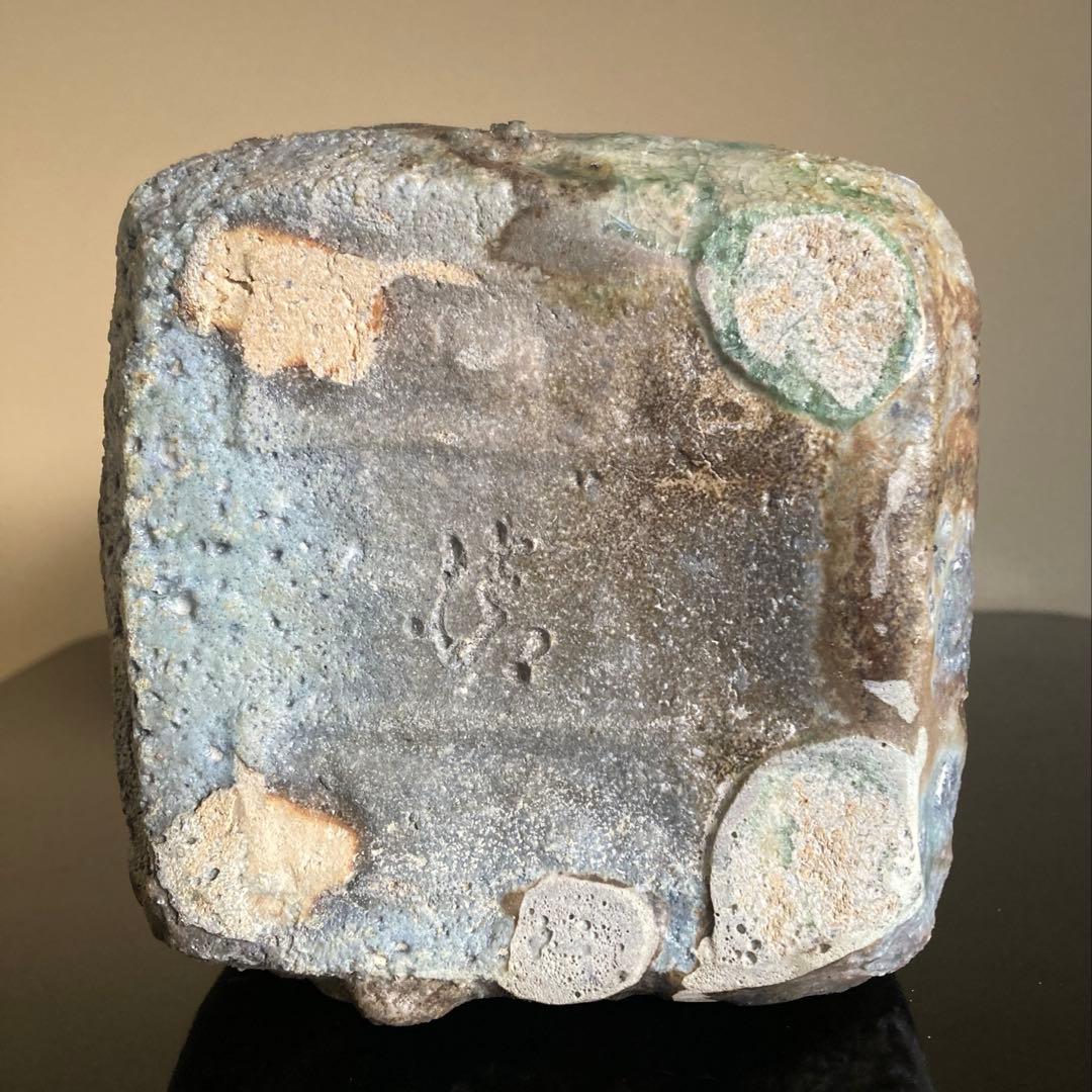 信楽焼 伊賀焼 谷清右衛門造 伊賀花入 耳付花入 花器 茶道具 共箱 共布