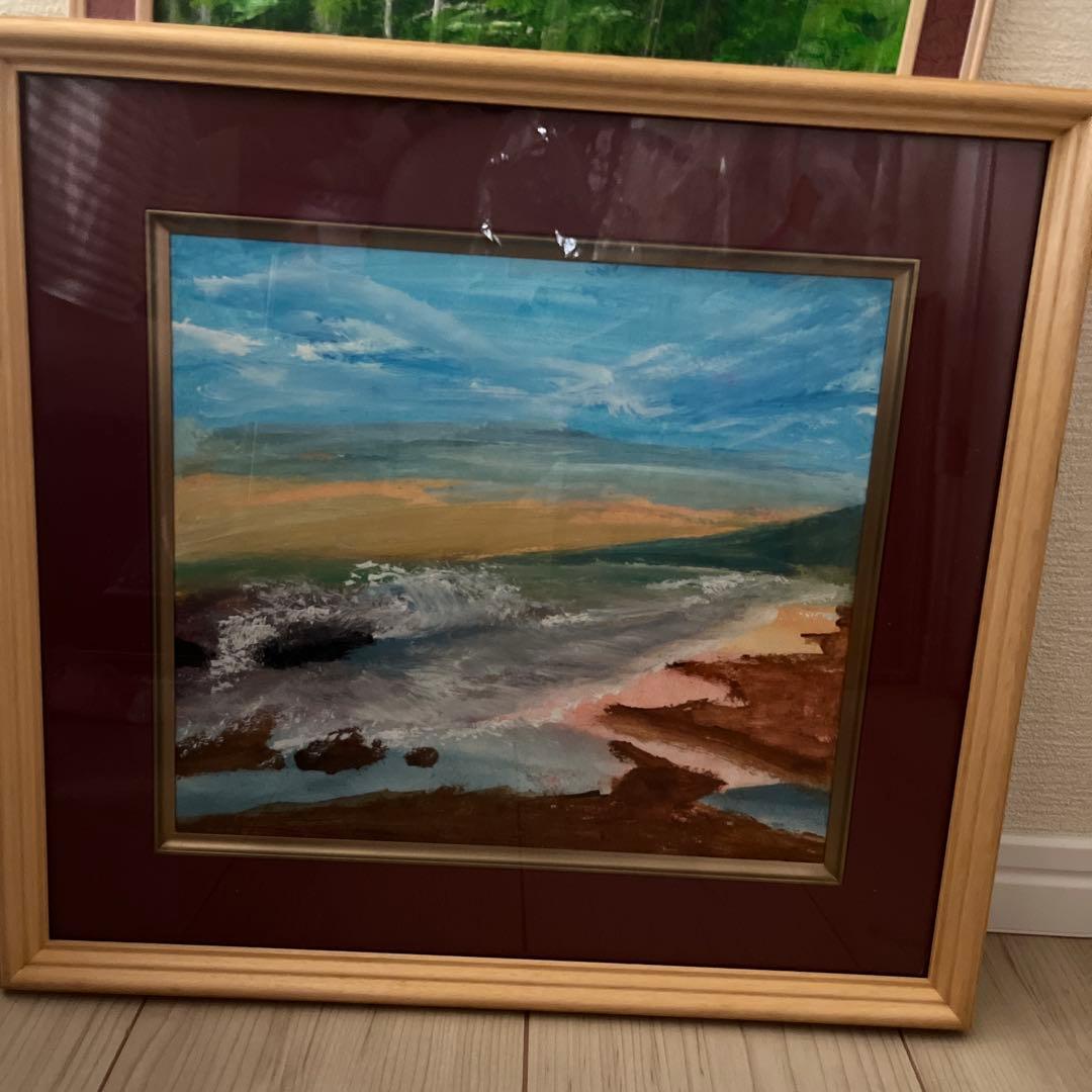 海の風景 油彩画 金色フレームなし
