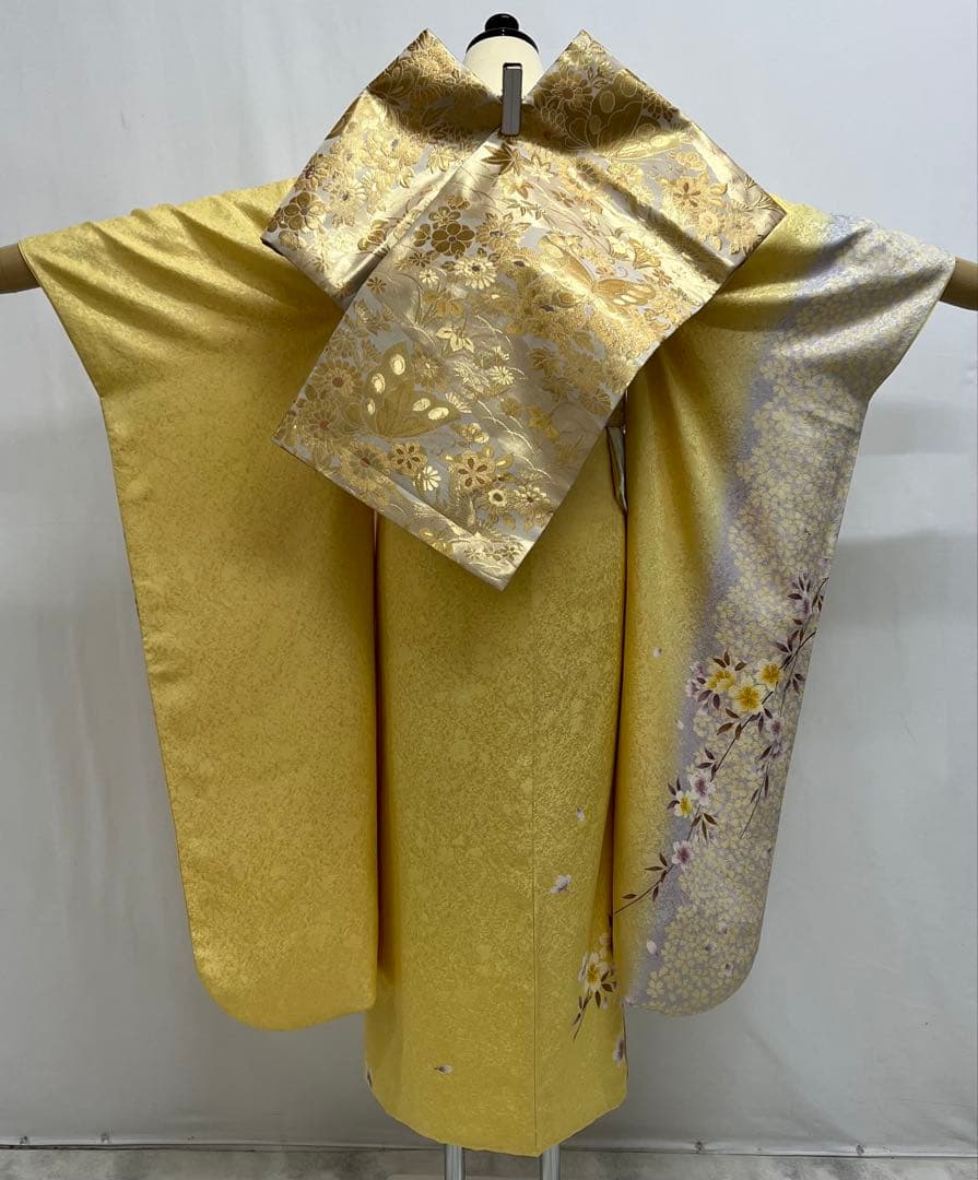 振り袖　フルセット　小柄な方に♪ 正絹長襦袢付　イエロー　桜　成人式　649