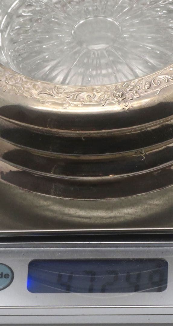 Vintage フローラル 純銀 ドリンクコースター クリスタルガラス4枚セット