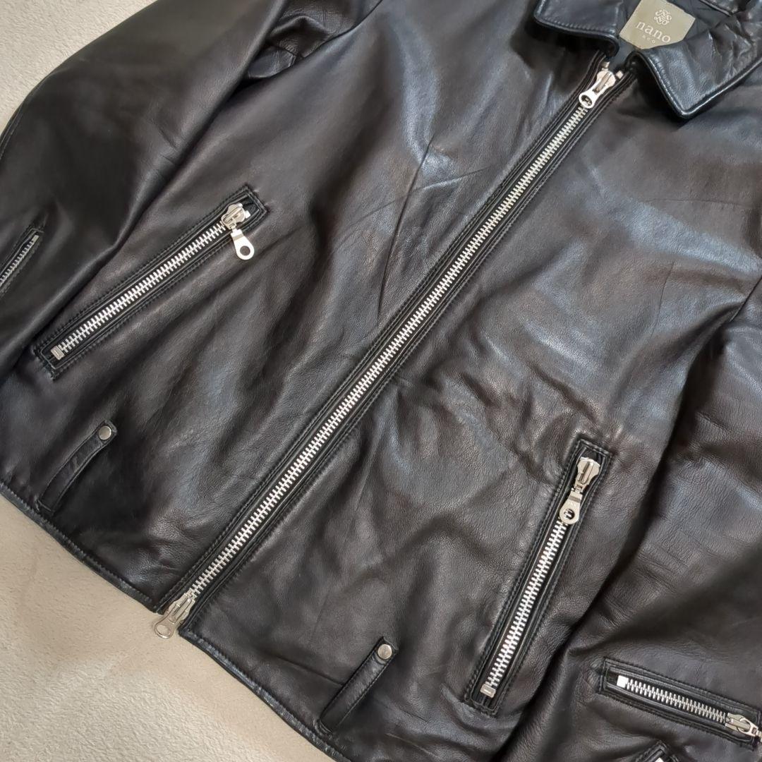 美品 ナノユニバース ラムレザー シングルライダース 裏地キルティング XL