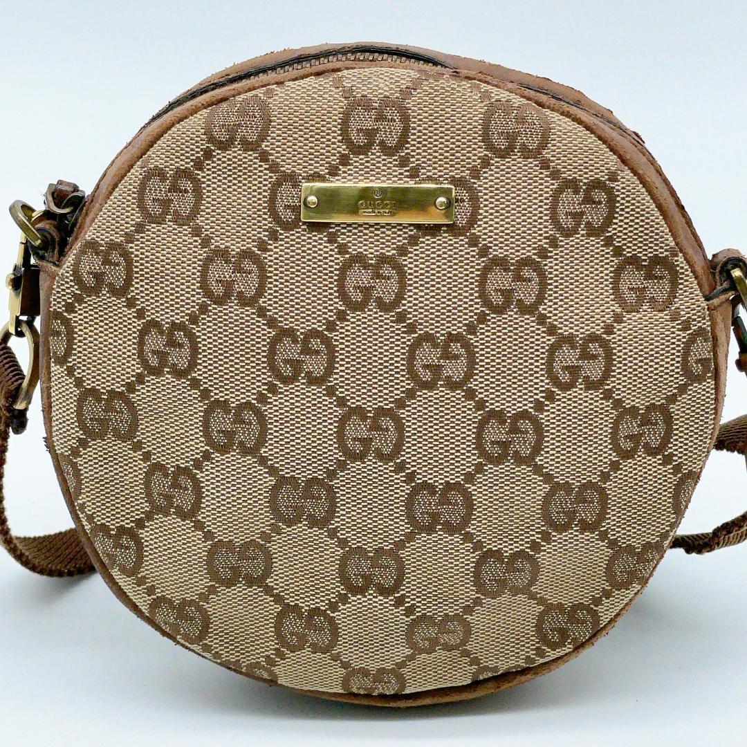 GUCCI ロゴプレート キャンバス サークルショルダーバッグ e579