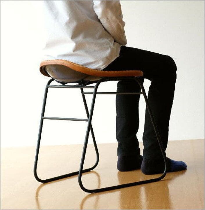 大人レトロ&カフェ風　アイアンと本革のスツール