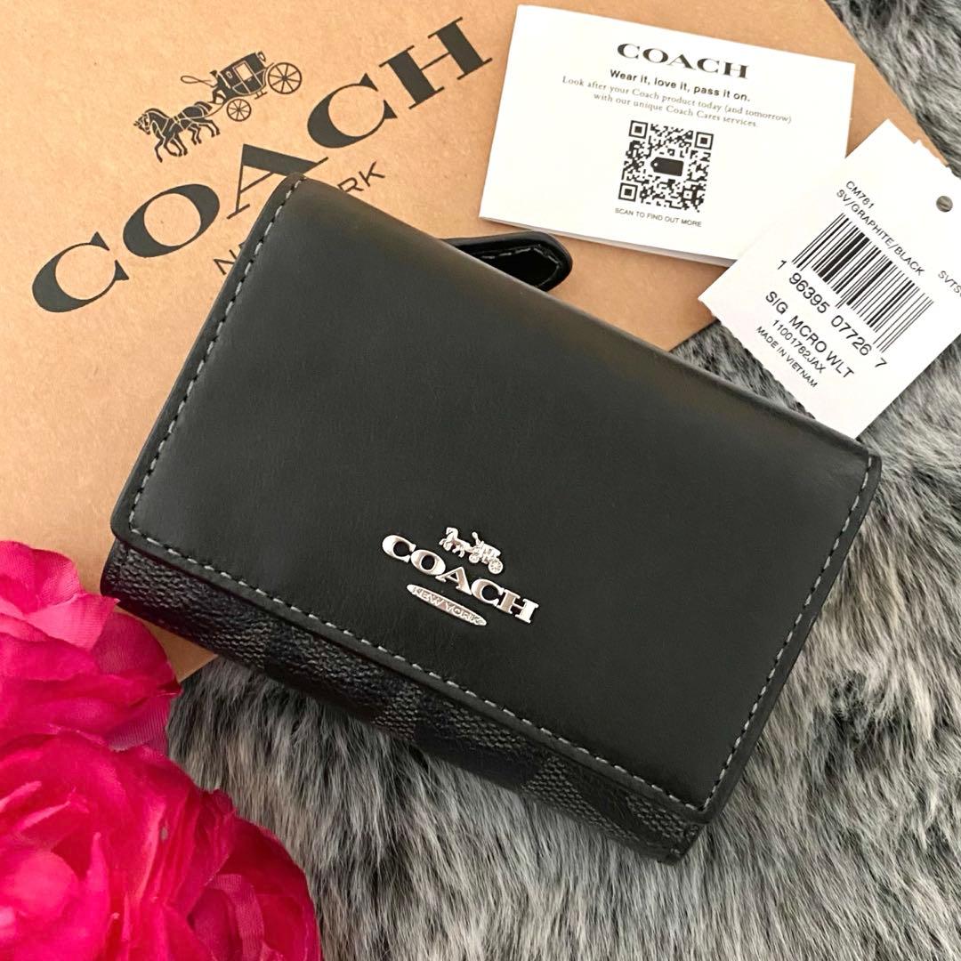 新品☆COACH(コーチ) 折り財布　ブラック　シグネチャー 三つ折り財布