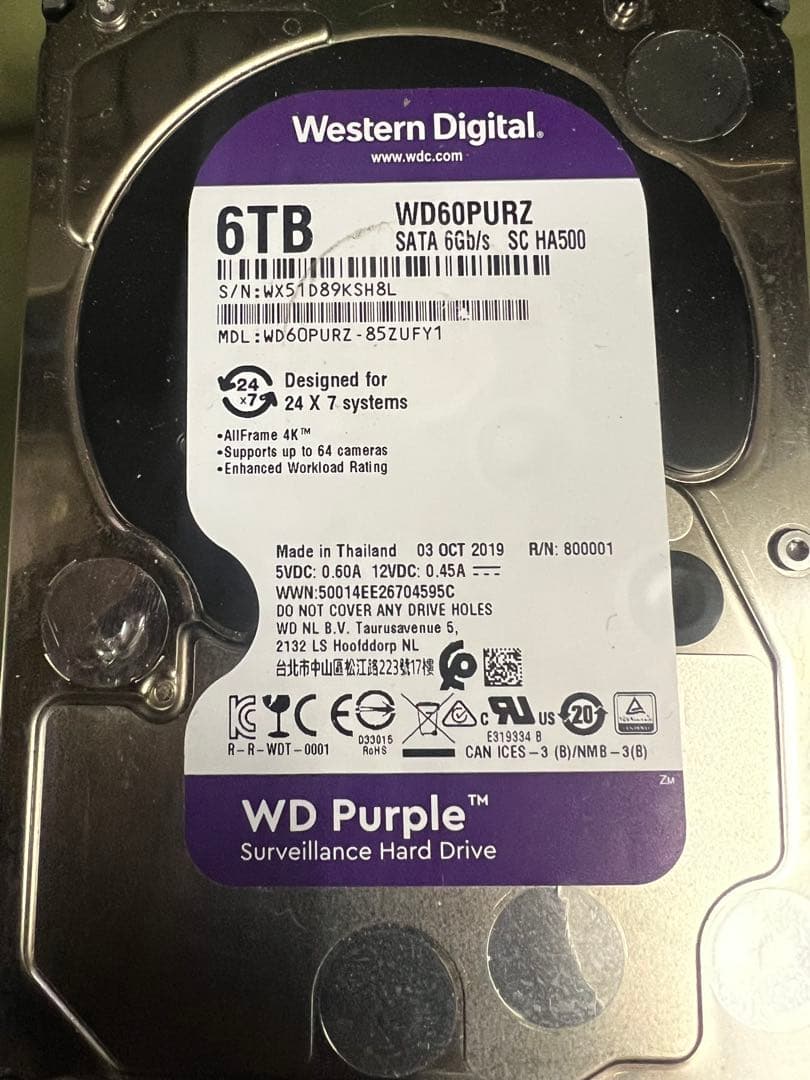 WD Purple 6内蔵型5台セット合計24TBハードディスクドライ