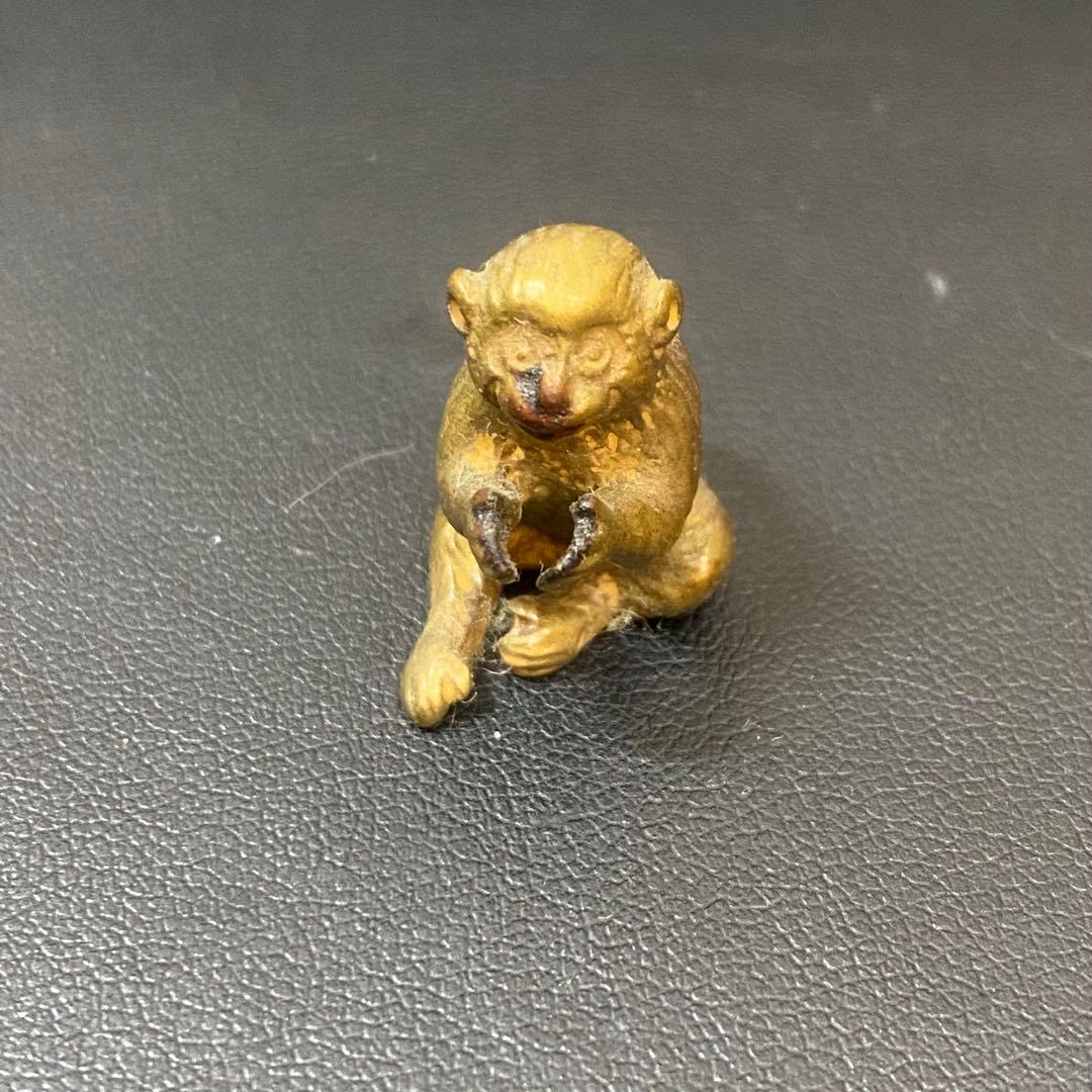 sh2269 銀製　猿香立　香木 朱印付き木製箱　清課堂　京都