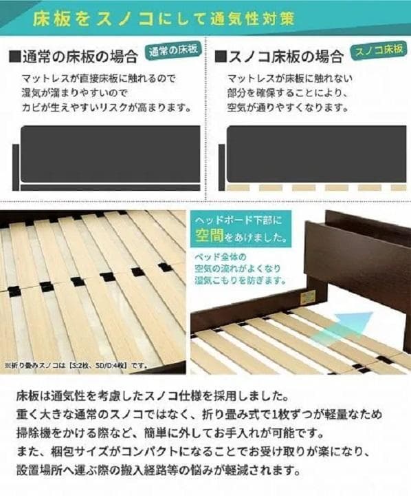 ② シングルベッド USBコンセント付き ロータイプベッド 宮付き ホワイト