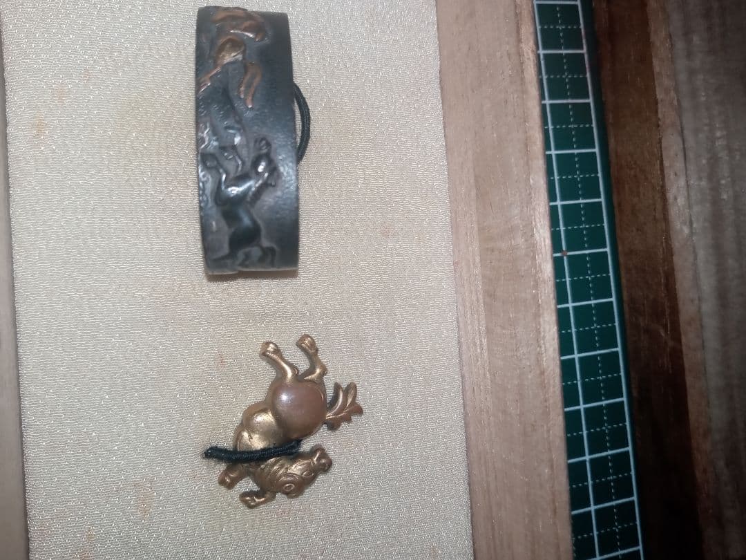 日本刀　緑金　目貫セット　軍刀