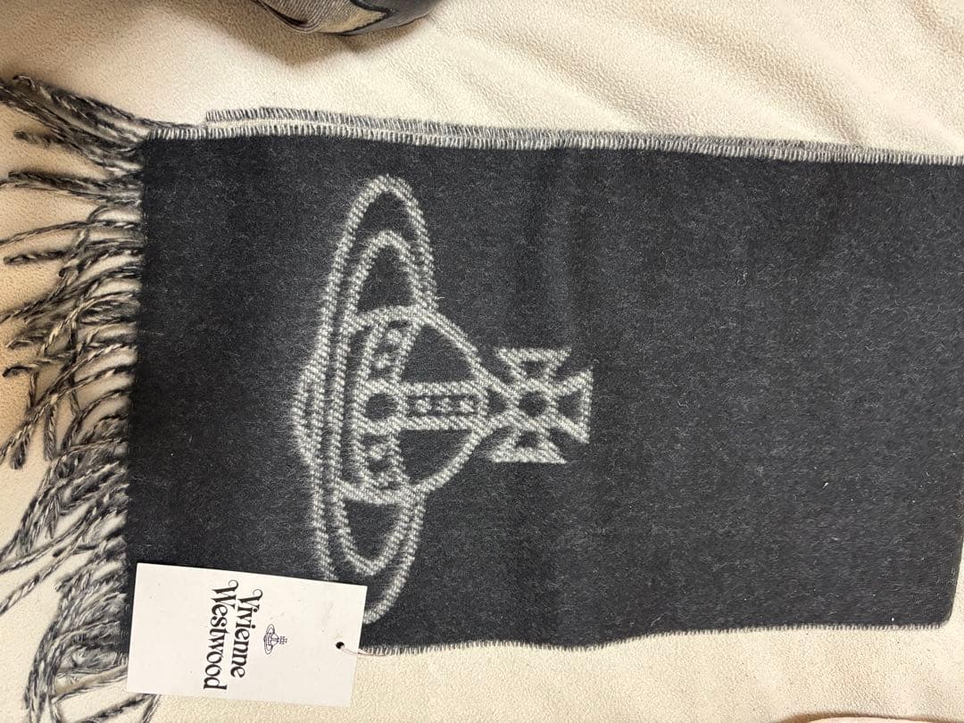 Vivienne Westwood 黒　グレー　ロゴ　マフラー 証明書付き