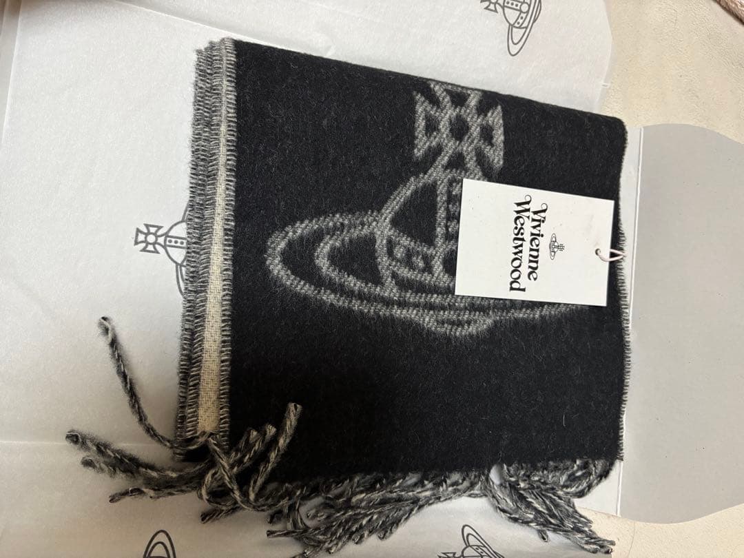 Vivienne Westwood 黒　グレー　ロゴ　マフラー 証明書付き