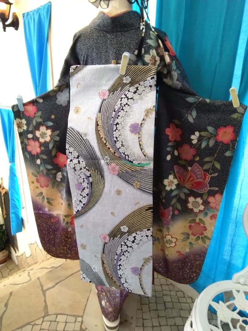 振袖フルセット、正絹、成人式、重ね襟、帯揚げ帯締め、西陣袋帯、長襦袢美品