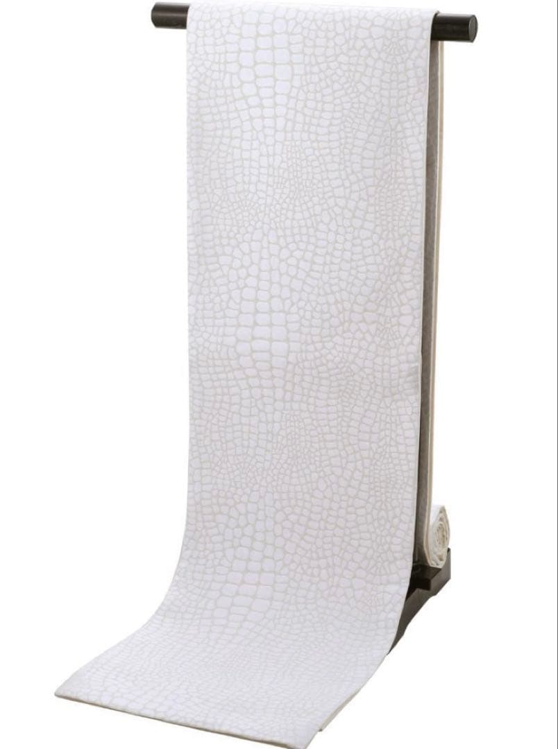 お仕立て上がり 振袖用 クロコ風 型押し柄 袋帯 日本製 ホワイト