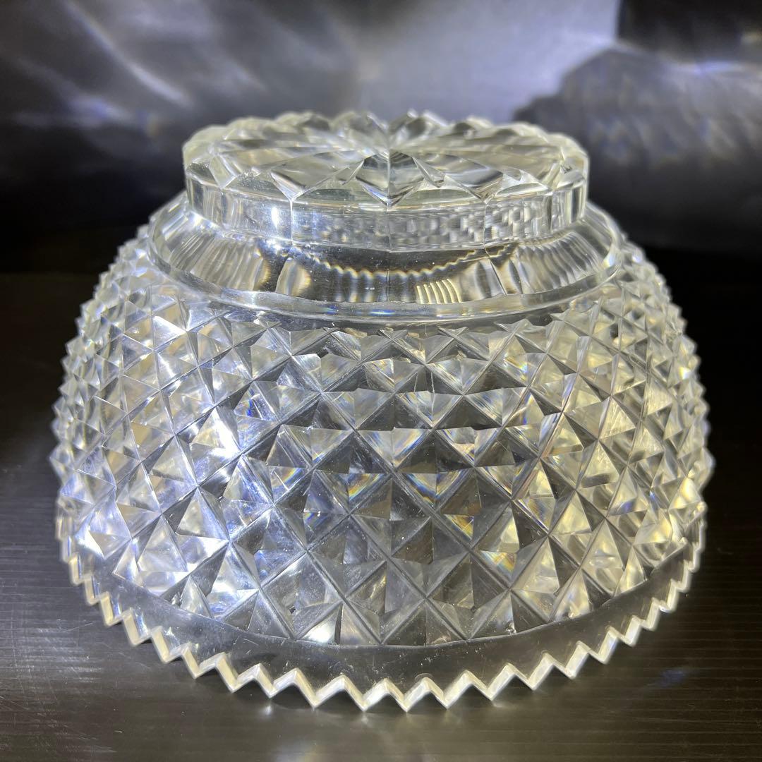 最上手　薩摩切子　初期極上手彫大鉢（鋭いカット）　木箱付　東Y7-1211☆1F