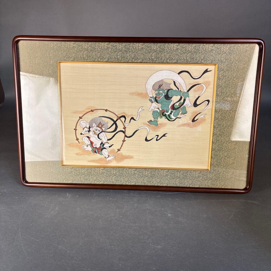 織物　風神雷神図　額装